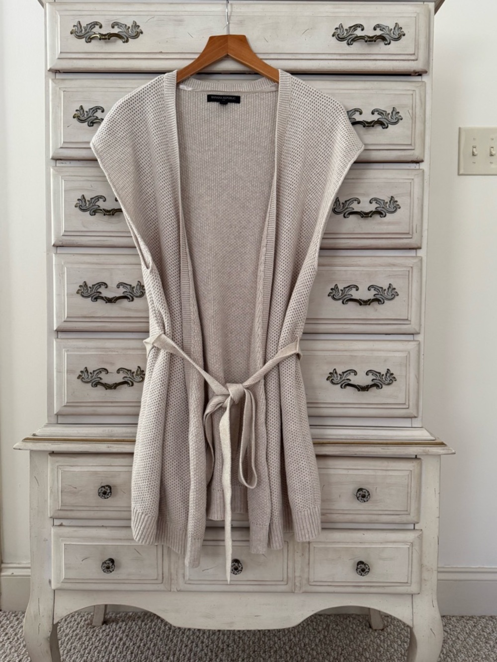 Banana Republic Oatmeal Cotton Sleeveless Cardigan